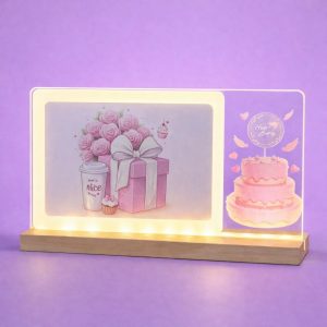 LED Birthday Gift Photo Frame Lamp with Wooden Base Decor