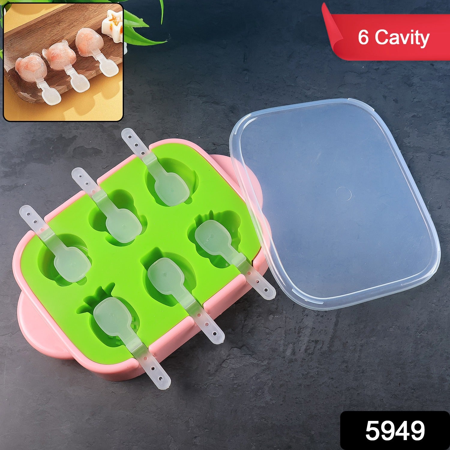 6-Cavity Silicone Ice Cream and Popsicle Mold Tray (1 Set)