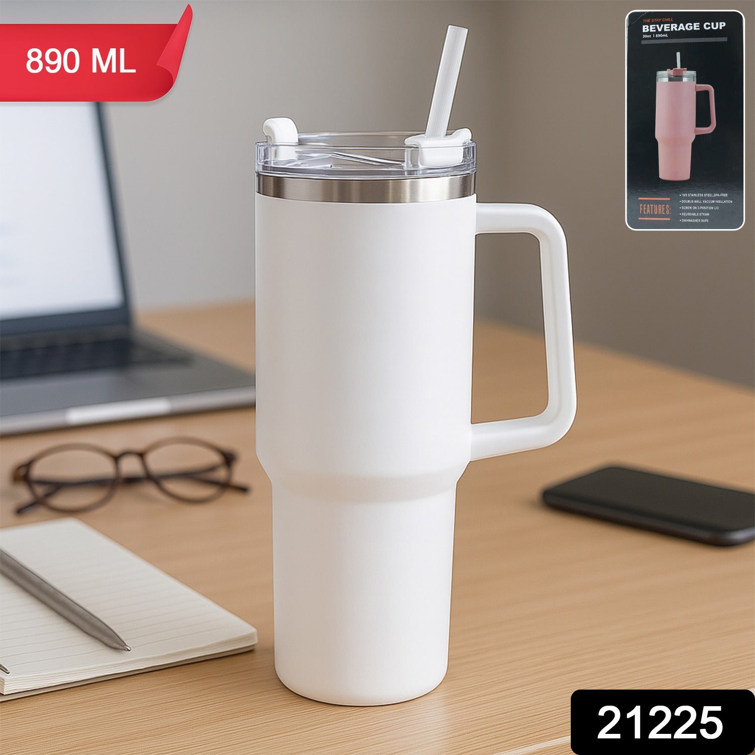 890 ML Insulated Stainless-Steel Travel Tumbler White Color (1 Pc )