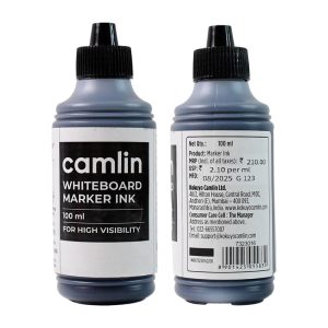Camlin Whiteboard Marker Ink 100 ml – Black Color Refill Ink for High Visibility