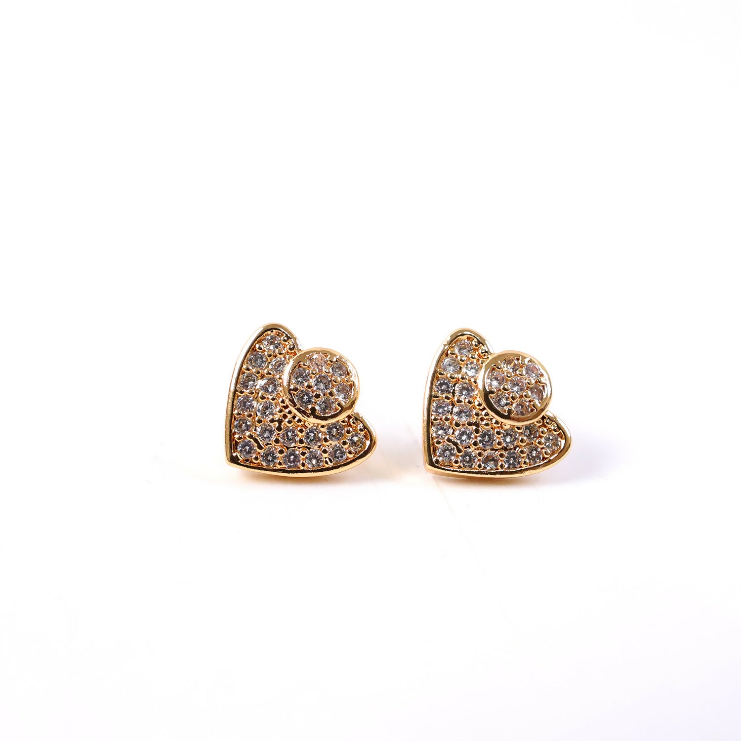 Gold Finish Heart Shape Stud Earrings with Stone Work for Women & Girl - Stylish Daily Party Wear Jewellery - Image 5