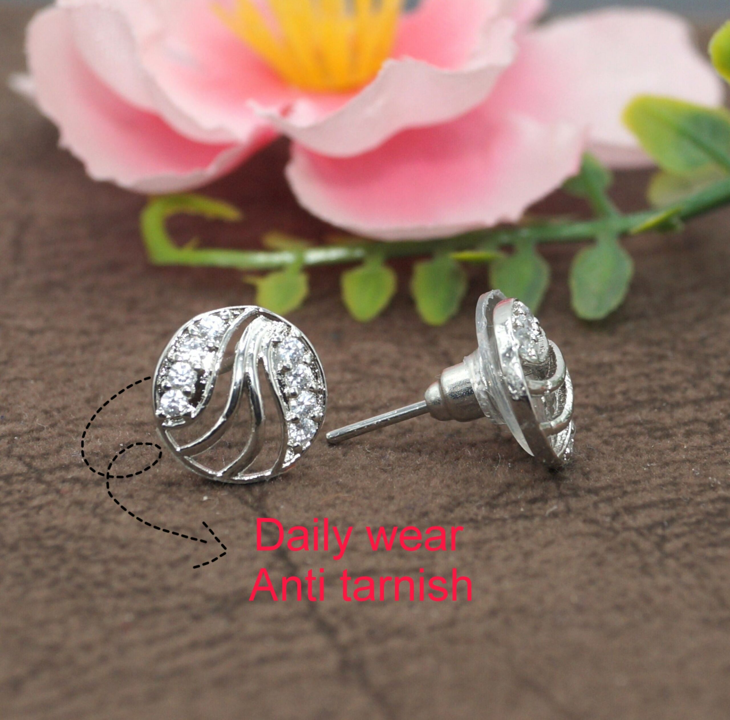 Silver-Plated AD Stud Earrings | for women and girls - Image 2