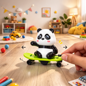 Wind-Up Panda Skateboard Toy for Kids with Moving Wheels