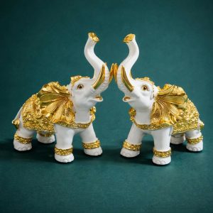 Pair of Lucky Elephant Statues Feng Shui Decor Showpiece for Home & Office