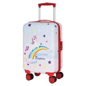 Novex Unicorn Rainbow Red Travelling Kids Trolley Bags for Girls Luggage 4 Wheels ( 22 Inch)