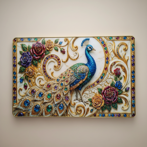 Luxury Peacock Wall Art Frame with Floral Gem Design Home Decor