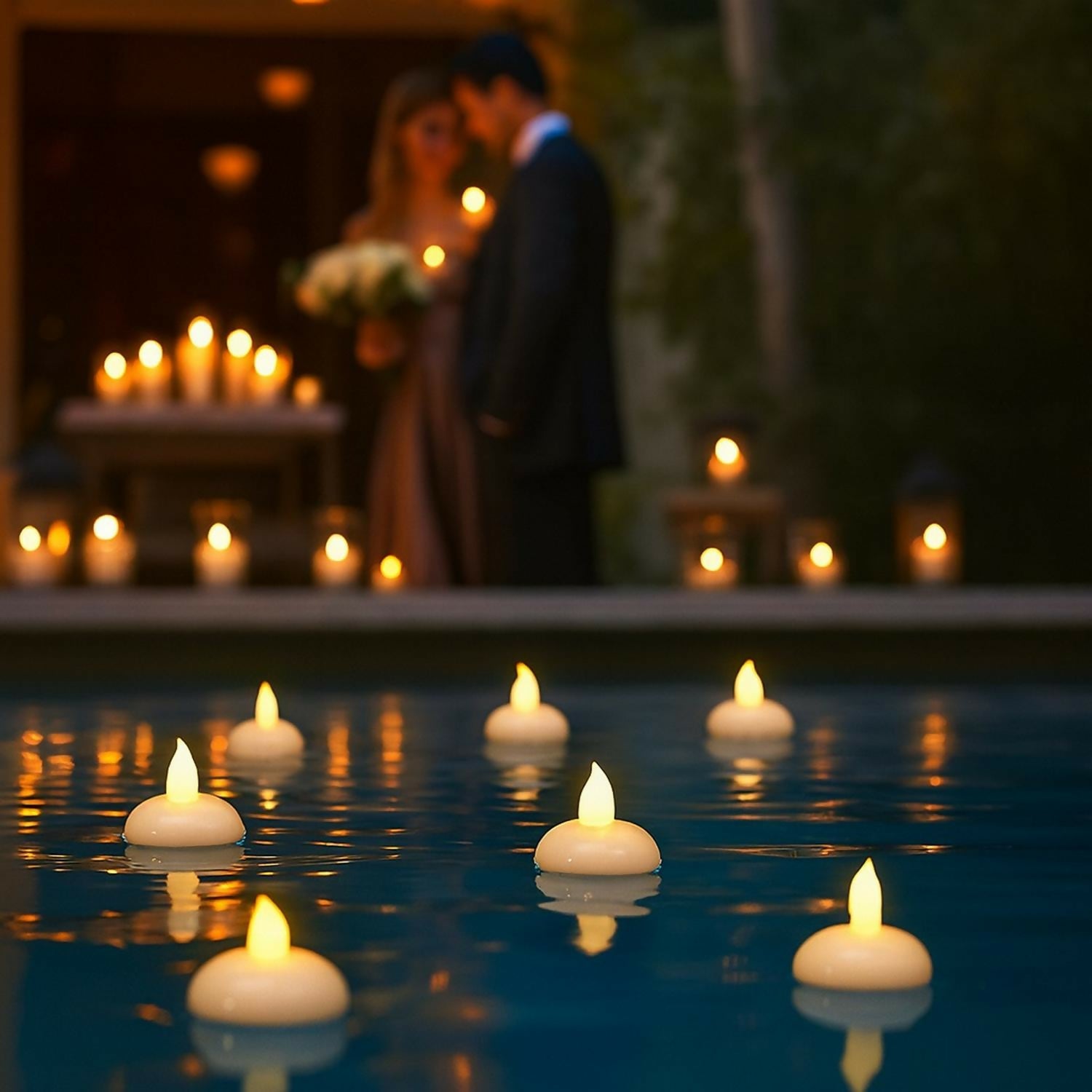 12 PCS Floating LED Tea Light Candles with Water Sensor – Flameless Smokeless Floating Diya with Warm White Flickering Light for Home Décor, Pool, Spa, Wedding, Festival & Party Decoration