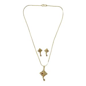 Cutwork Square Gold Pendant and Earring Set Elegant Traditional Jewelry Set