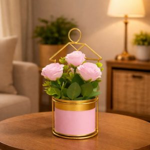 Gold Geometric Tabletop Planter with Decorative Pot