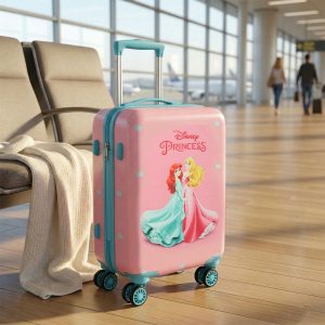 Novex Disney Princess Pink Travelling Kids Trolley Bags for Girls Luggage 4 Wheels ( Blue/18 Inch)