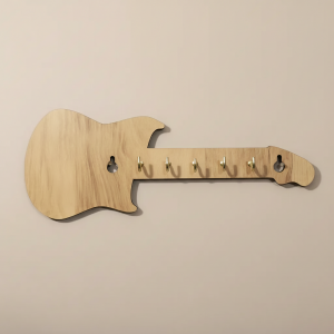Wooden Guitar Shape Key Holder for Wall | Decorative Wooden Key Rack for Home, Office, Studio Entrance Décor