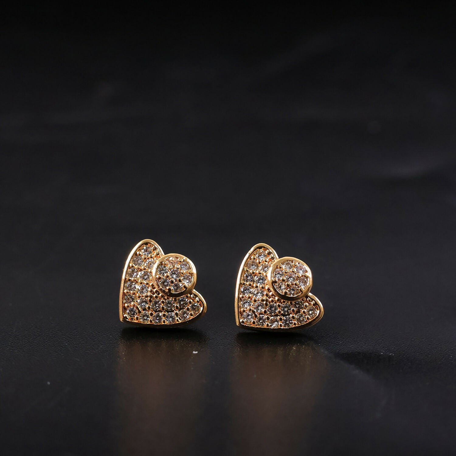 Gold Finish Heart Shape Stud Earrings with Stone Work for Women & Girl - Stylish Daily Party Wear Jewellery - Image 4