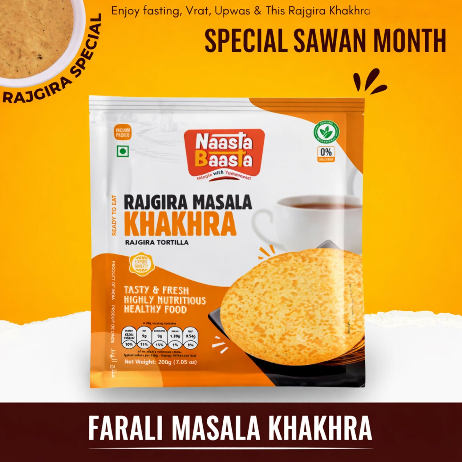 Naasta Baasta Rajgira Masala Khakhra - Crispy Farali Ready to Eat Snack (200 Gm) - Image 2