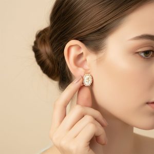 Elegant Vintage Rose Oval Pearl Stud Earrings for Women | Gold Plated Classic Floral Design | Korean Style Jewelry