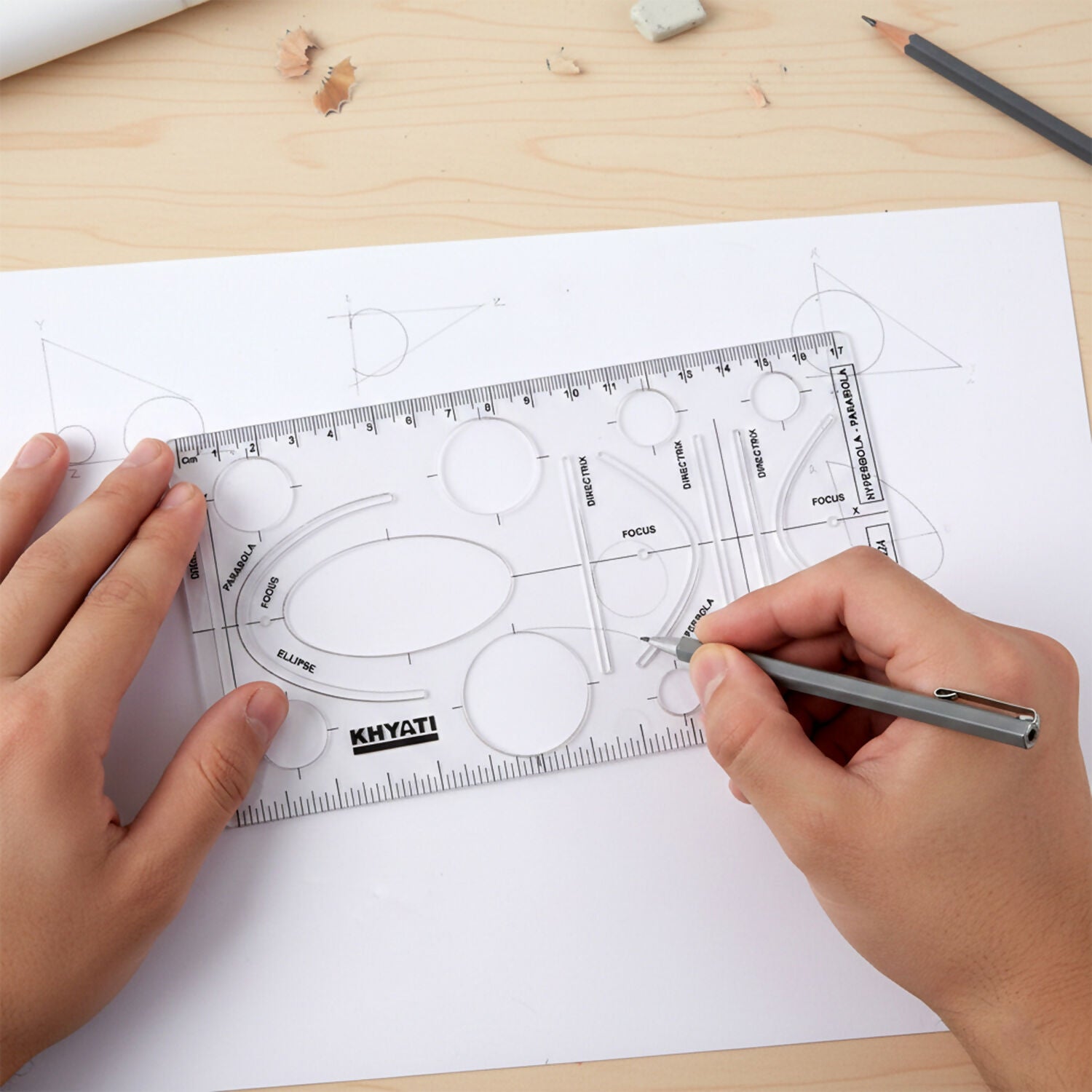 Mathematical Drawing Template Ruler Set with Ellipse Parabola Hyperbola Shapes (10Pcs) - Image 3