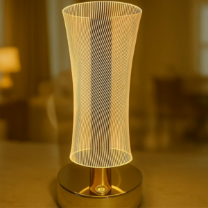 3D Illusion LED Table Lamp for Home Décor – Touch Sensor Golden LED Night Light with Acrylic Optical Panel | Modern Decorative Bedside Lamp for Bedroom, Living Room & Office | USB Rechargeable Ambient Light (Pack of 1)