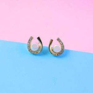Elegant Pearl & Crystal U-Shape Stud Earrings for Women | Korean Style Fashion Jewelry