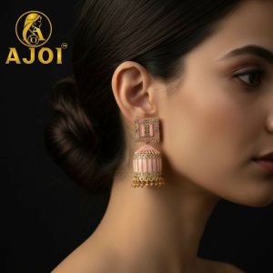 Blush Pink Designer Earrings with Elegant Stone Detailing and Drop Finish