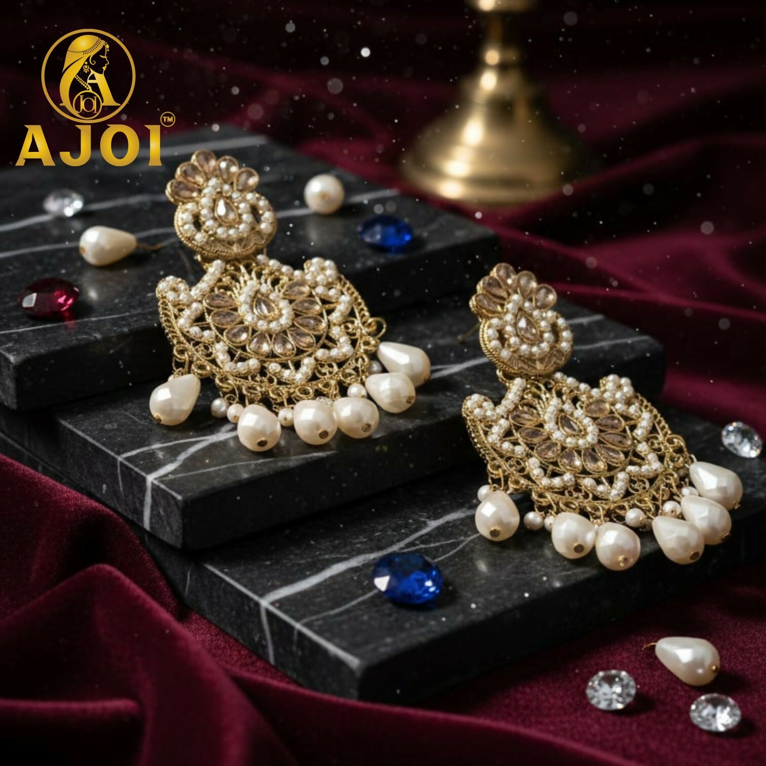 Premium Royal Pearl Chandbali Earrings with Elegant Traditional Designer Finish - Image 4