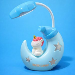 Blue Kids Unicorn Desk Lamp Moon Night Light with Flexible Study Light