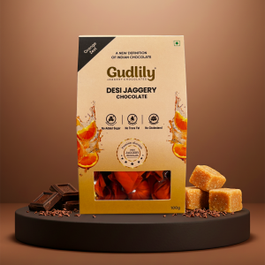Gudlily Desi Jaggery Orange Zest Chocolate – Premium Jaggery Chocolates with Natural Sweetness (100Gm)