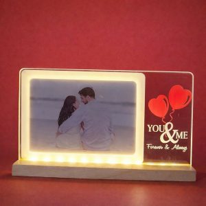 LED Couple Photo Frame Lamp with Wooden Base Romantic Decor