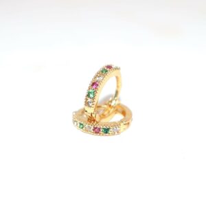 Gold Plated Bezel AD Bali Huggie Hoop Earrings Kan ki Bali for Daily Wear Combo Pack of 2