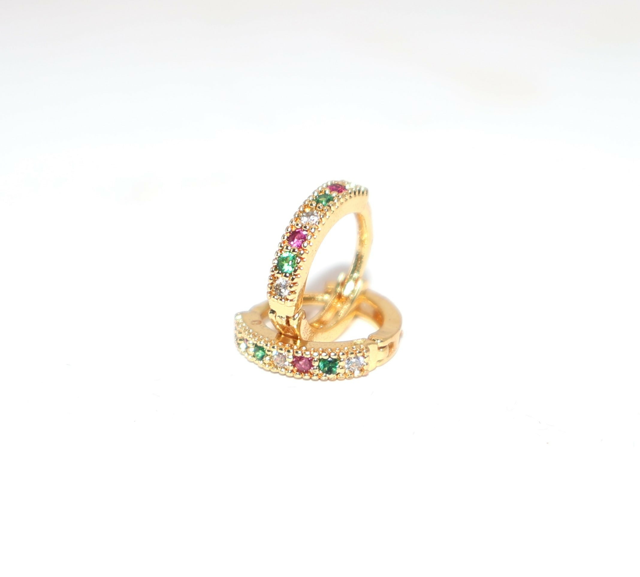 Gold Plated Bezel AD Bali Huggie Hoop Earrings Kan ki Bali for Daily Wear Combo Pack of 2 - Image 3