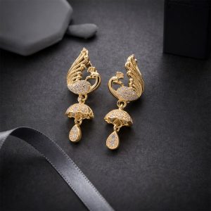Gold-Tone Swan Design Crystal Studded Drop Earrings for Women