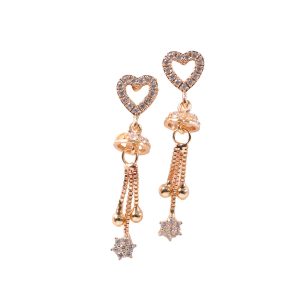 Rose Gold Crystal Heart Tassel Drop Earrings – Romantic Dangle Star