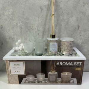 Aroma Premium 7-Piece Reed Diffuser & Scented Candle Gift Set | Home Fragrance Decor with Glass Tealight Holders | Relaxing Aromatherapy Set for Living Room, Bedroom & Office | Elegant Gifting Box for All Occasions