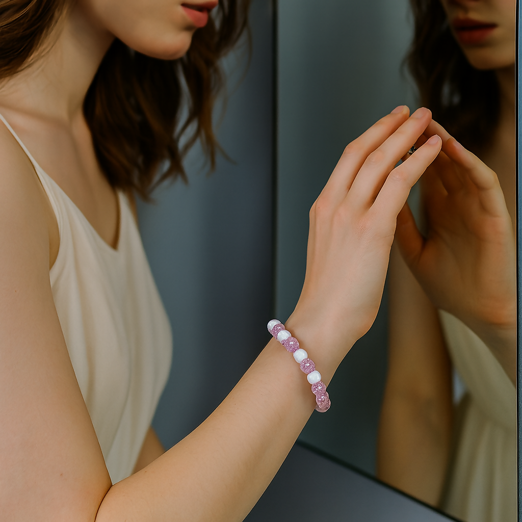 Crystal Crackle Glass Beads Stretch Bracelet