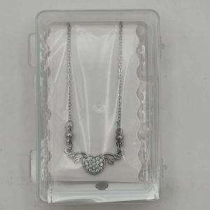 Silver Plated Sparkling Crystal Heart Wing Pendant Necklace For women and girls