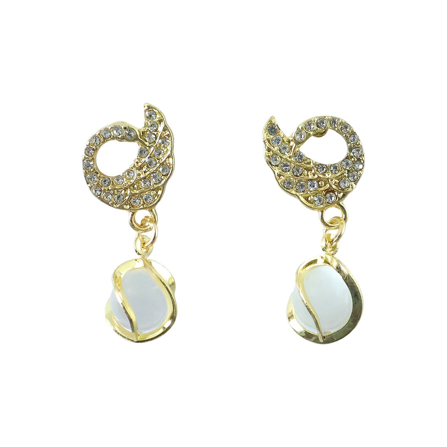 Designer Crystal Encrusted Swan Earrings – Graceful Pearly Drop Statement Jewelry
