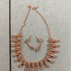 Chic Rose Gold-Toned American Diamond Tassel Necklace Set