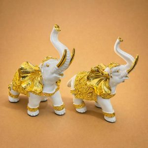 Pair of Lucky Elephant Statues Feng Shui Decor Showpiece for Home & Office