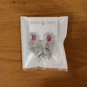 German Silver Jhumka Earrings with Red Monalisa Stones