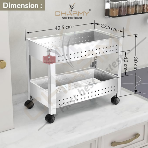 Stainless Steel 2-Tier Vegetable Storage Trolley Silver
