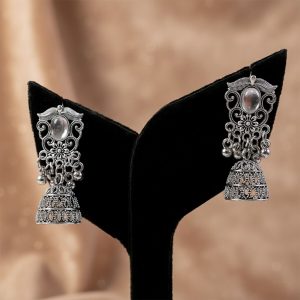 German Silver Jhumka Earrings with White Monalisa Stones