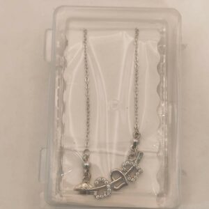 Silver Tone AD Pave Double Heart Arrow Cupid Pendant Necklace For women and girls