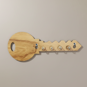 Key-Shaped Wooden Key Holder for Wall – Decorative MDF Wall Key Organizer | Modern Home Décor Key Stand