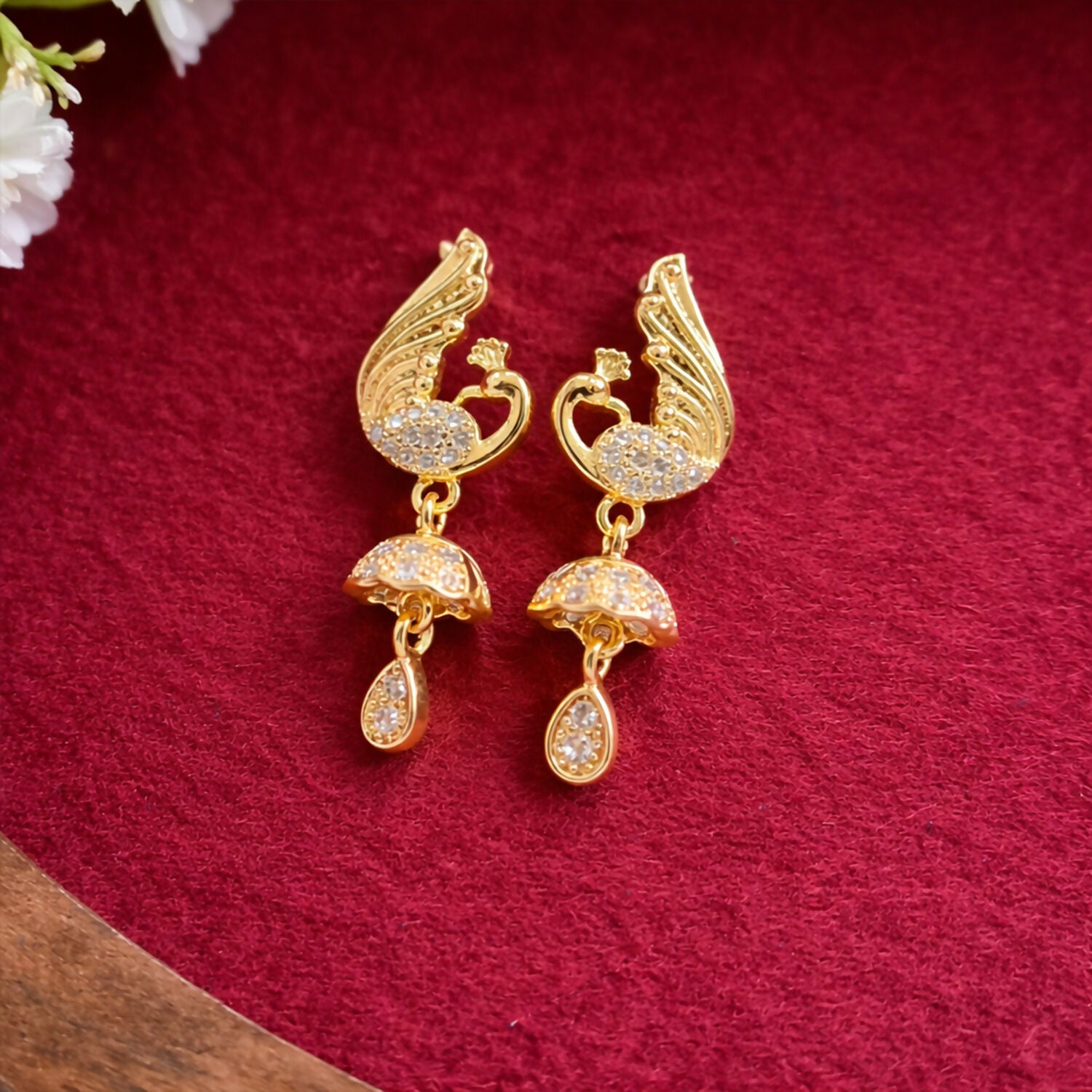 Gold-Tone Swan Design Crystal Studded Drop Earrings for Women - Image 3