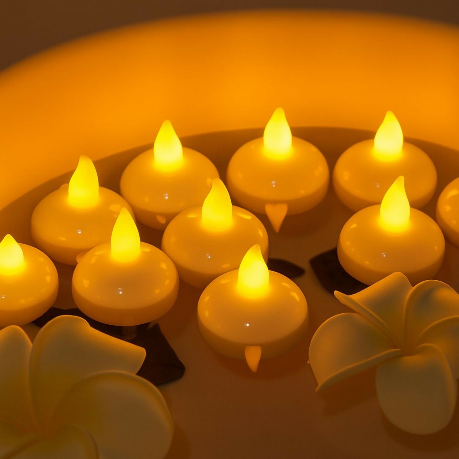 12 PCS Floating LED Tea Light Candles with Water Sensor – Flameless Smokeless Floating Diya with Warm White Flickering Light for Home Décor, Pool, Spa, Wedding, Festival & Party Decoration