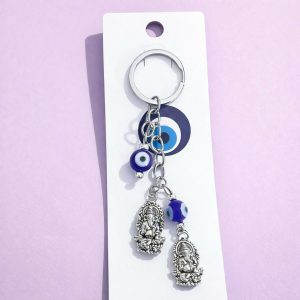 Ganesh Evil Eye Dual Charm Keychain for Car Keys, Bags & Gifting