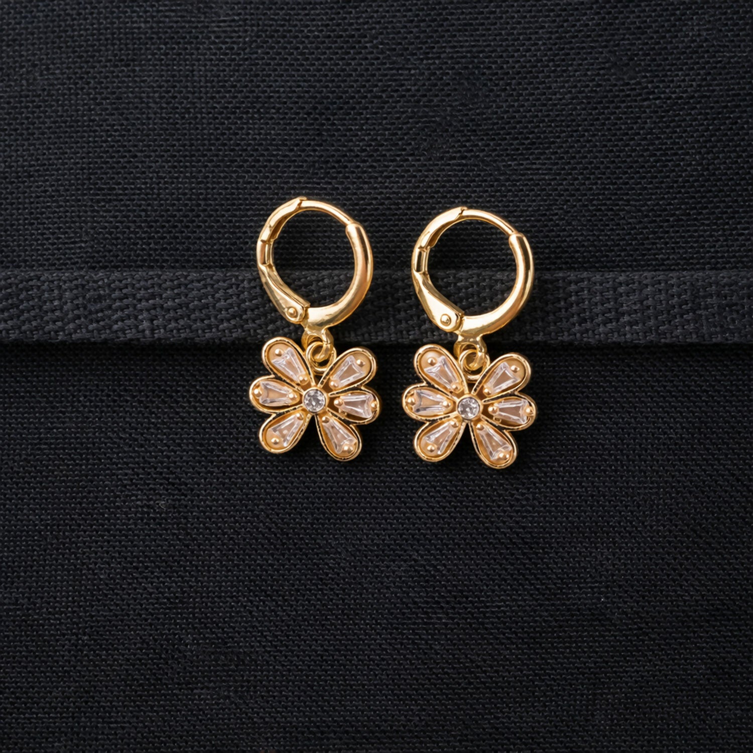 Gold-Tone Floral Crystal Drop Hoop Earrings for Women - Image 2