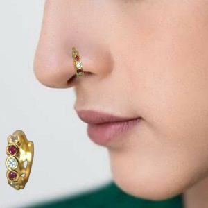 Gold Plated Ruby & AD Stones Nosepin Ring Hoop for women and girls