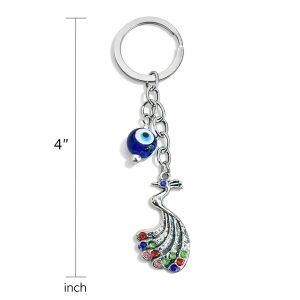 Peacock Evil Eye Keychain with Multicolour Stones for Car Keys & Bags