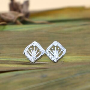 Rhodium Plated AD Crown Stud Earrings - Anti-Tarnish, Daily Wear for women and girls