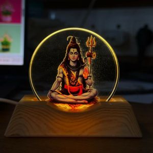 LED Lord Shiva Acrylic Lamp with Wooden Base Spiritual Decor
