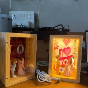 Wooden Couple Shadow Box Lamp for Bedroom, Table & Gift Decor